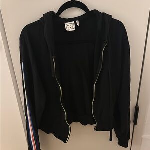 Bandier Black and Yellow Bomber Jacket with Textured Fabric and Zipper Details